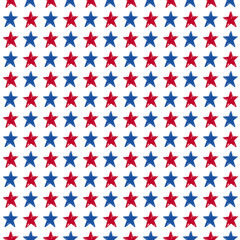 Hand drawn colorful american flag blue, red star seamless pattern on white background