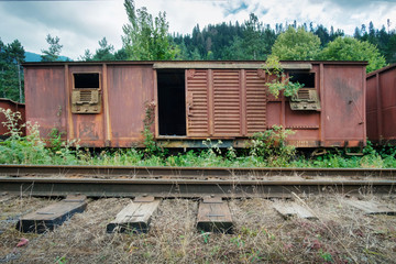 Fototapeta na wymiar Old abandoned wooden carriage