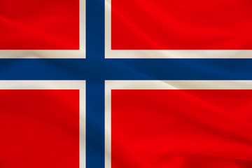 Obraz premium National flag of the country Norway on gentle silk with wind folds, travel concept, immigration, politics