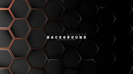 Abstract black hexagon pattern on neon gradient orange background technology style. Honeycomb. Vector illustration
