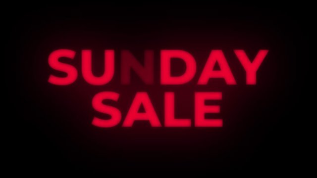 Sunday Sale Text Blinking Flickering Neon Red Sign Loop Background. Sale, Discounts, Deals, Special Offers. Green Screen and Alpha Matte