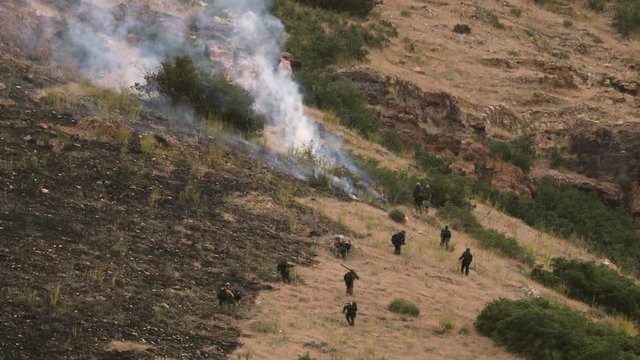Firefighters working on small section of wildfire as they extingish it and keep it from spreading.