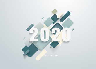 Happy 2020 new year with colorful geometric shapes banner. Greetings and invitations, New year Christmas themed congratulations, cards and background. Vector illustration.