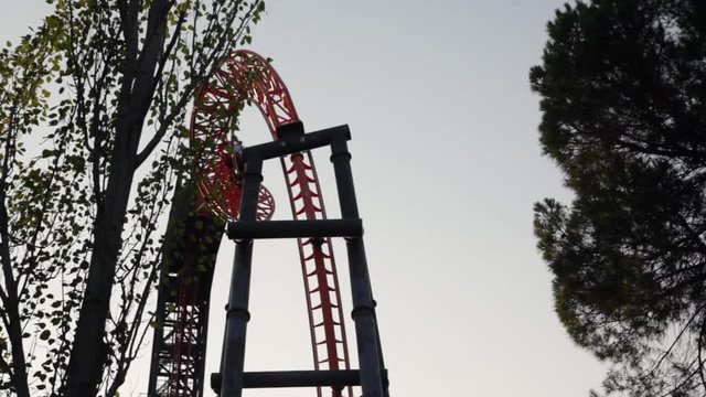 roller coaster in a summer day at the amusement park