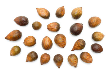 Salak or snake fruit isolated on white background, Fresh and organinc Salacca zalacca in garden. Snake fruit is sweet and sour fruit, Thailand fruits.