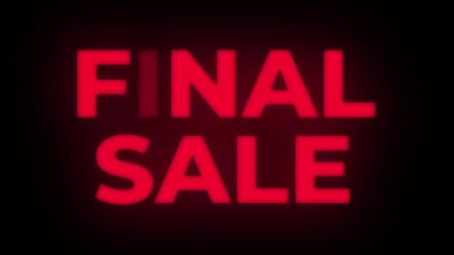 Final Sale Text Blinking Flickering Neon Red Sign Promotional Loop Background. Sale, Discounts, Deals, Special Offers. Green Screen and Alpha Matte