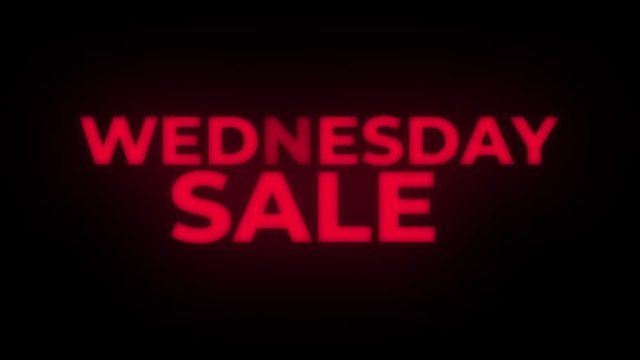 Wednesday Sale Text Blinking Flickering Neon Red Sign Loop Background. Sale, Discounts, Deals, Special Offers. Green Screen and Alpha Matte