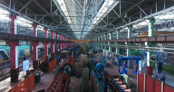 cable factory production site. aerial video