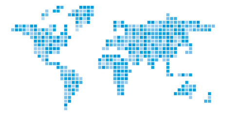 World map blue mosaic of small squares. Vector illustration
