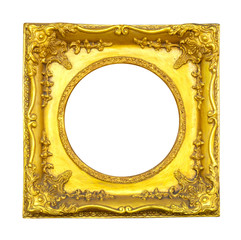 The antique gold frame on the white background