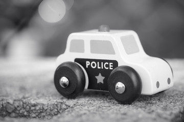 Wooden police car black and white