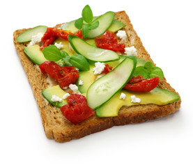 avocado toast open sandwich isolated on white background