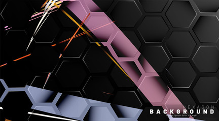 Black hexagon abstract pattern on colorful brush style background technology. Honeycomb. Vector illustration