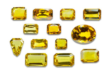 set of yellow sapphire isolated on white background