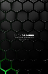 Vertical hexagon background. Gradient color light pattern with dark background technology style. Honeycomb. Vector illustration of light.