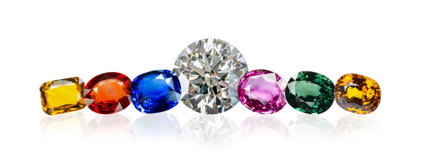 diamond and Bright gems on a white background