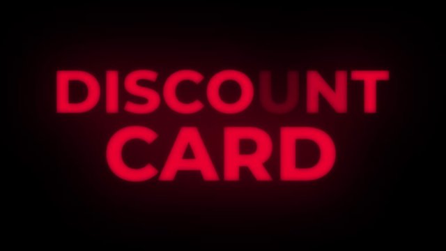 Discount Card Text Blinking Flickering Neon Red Sign Promotional Loop Background. Sale, Discounts, Deals, Special Offers. Green Screen and Alpha Matte