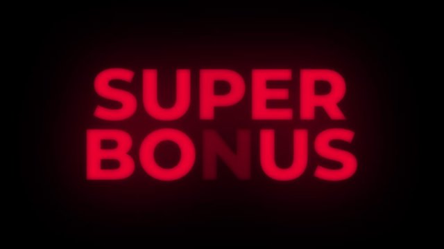 Super Bonus Text Blinking Flickering Neon Red Sign Loop Background. Sale, Discounts, Deals, Special Offers. Green Screen and Alpha Matte