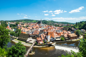 Fototapeta na wymiar Beautiful view to tower and castle in Cesky Krumlov, Czech repub