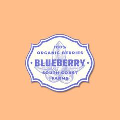 Organic Blueberry Abstract Vector Sign, Symbol or Logo Template. Blue Berry Sketch Sillhouette with Classic Retro Typography in a Frame. Vintage Label, Emblem or Badge.