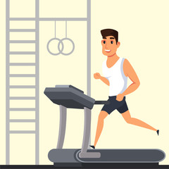 Man workout in gym flat vector illustration