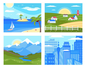 Nature landscape flat vector illustrations set