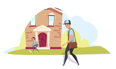 Mailman delivering newspapers vector illustration