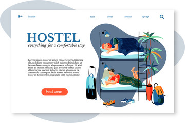Hostel sitepage vector template.