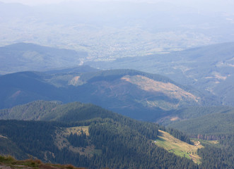 The majestic view of the beautiful mountains. Relaxing travel background. Tourist routes. Carpathians. Ukraine. Europe.