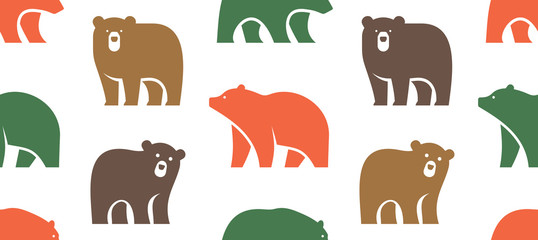 Seamless pattern with Bear logo. Icon design. isolated on white background