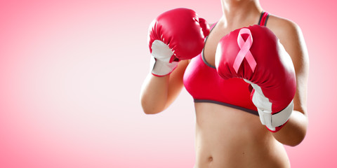 Fight Against Breast Cancer - Boxer Woman With Boxing Gloves And Pink Ribbon