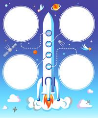 Spaceship start flat vector illustration