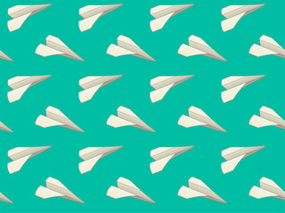 A seamless pattern of white paper airplanes