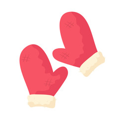Classic red mittens flat vector illustration
