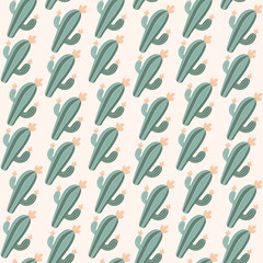 Pink seamless pattern with blooming cacti