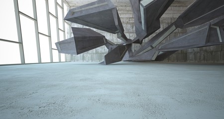 Abstract brown and beige concrete interior. 3D illustration and rendering.