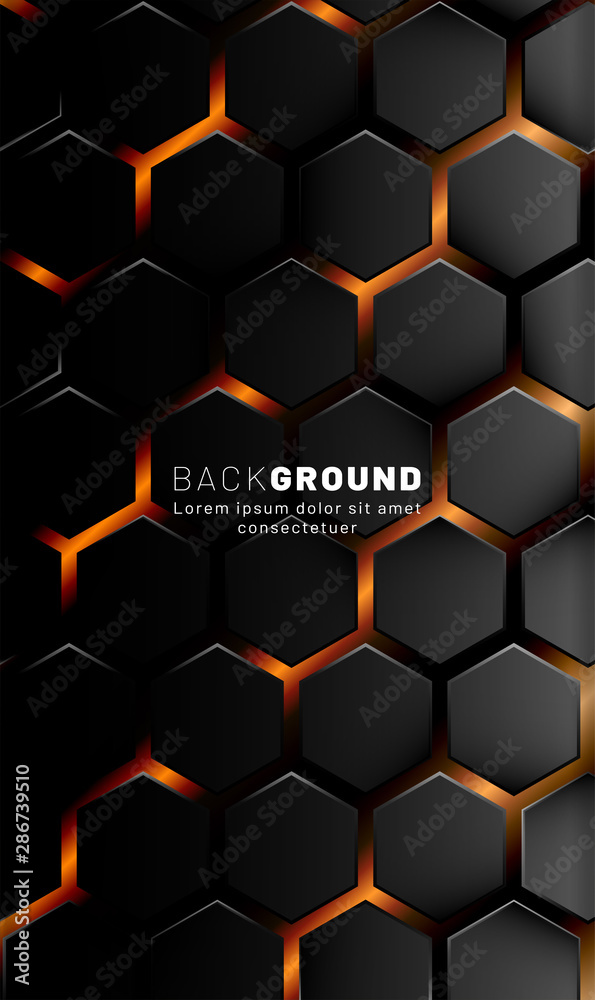 Wall mural vertical hexagon background. gradient color light pattern with dark background technology style. hon