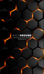 Vertical hexagon background. Gradient color light pattern with dark background technology style. Honeycomb. Vector illustration of light.