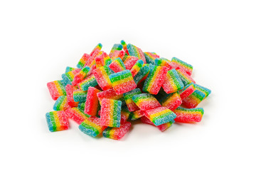 Juicy colorful jelly sweets isolated on white. Gummy candies. .