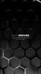 Vertical hexagon background. Gradient color light pattern with dark background technology style. Honeycomb. Vector illustration of light.