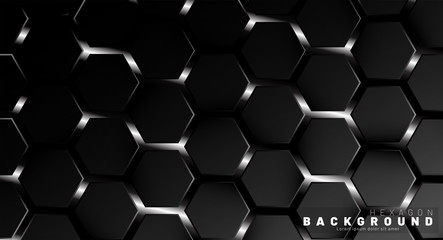 Abstract black hexagon pattern on a technology style of neon gradient background. Honeycomb. Vector illustration