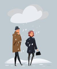 Snowy cold weather flat vector illustration