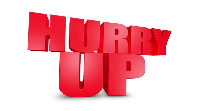 Hurry Up 3D Text on White Alpha Channel Green Screen. Advertising Promotion Discount Offer Sale 3D Animation Render.