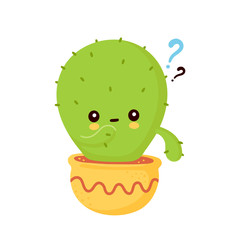 Cute happy smiling cactus in pot 