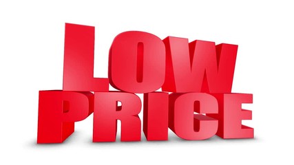 Low Price 3D Text on White Alpha Channel Green Screen. Advertising Promotion Discount Offer Sale 3D Animation Render.