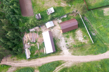 private house and land in the village aerial view