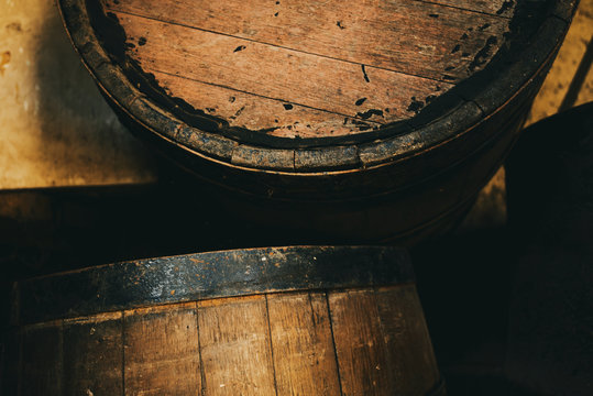 Old barrel background, cask close up