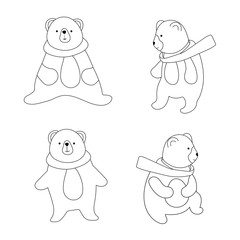 Sketch cute bear illustration set. Hand drawn outline teddies collection.