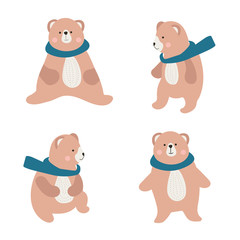 Cute bear illustration set. Scandinavian style teddies collection.