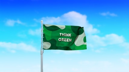 Green flag waving at wind. Ecology and nature symbol concept. 3d illustration